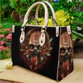 Gothic printed PU leather tote bag featuring a mechanical skull and beige handles - Mechanical Style Skull (Handbag 0050)