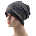 Dark grey knitted beanie for women with sparkling rhinestones and golden metal trim - One Size(56-61cm) / Dark Gray
