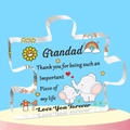 Blue acrylic puzzle plaque for Grandad with cartoon elephant and rainbow illustration - Grandad Cartoon Style (Q29)