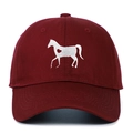 Close-up of heart horse embroidery on a dark red baseball cap with cotton twill texture - Adjustable / Burgundy