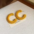 Elegant woven C-shaped geometric earrings in vibrant yellow acrylic and leather texture - 43# Silver Earring Post - Ginger Yellow - Woven Texture C-shape