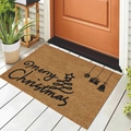 Zerbino marrone in fibra di cocco con scritta Merry Christmas e motivi natalizi - Regalo e Campana (CHDT-2024-01290) / 40x60cm