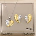 Set gioielli a cuore bicolore lucido con collana e orecchini su vassoio metallico - Bicolore Oro e Argento