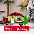 Décoration de Noël en bois avec caravane et sapin sur socle Happy Holidays - Style Camping-car