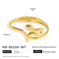 Snake-shaped 18K gold plated stainless steel cuff bracelet with sparkling crystal eyes - Snake Rhinestone Style (NB-B6284-WT)
