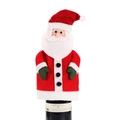 Copribottiglia di vino Babbo Natale in peluche rosso e bianco con guanti verdi - Babbo Natale