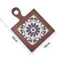 Sottopentola in legno marrone con inserto in ceramica floreale blu e manico da 20x14cm - Legno di Paulownia Stile 3