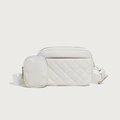 Minimalist white quilted crossbody bag in soft faux leather with a small matching pouch - White