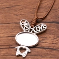Antique silver rabbit pendant with LOVE engraving and brown cord necklace base - Rabbit Shape LOVE Engraved Style