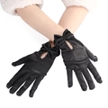 Gants courts en satin noir avec nœud perlé et découpe pour mariages et soirées - Style Nœud / Noir