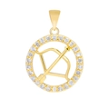 Detailed view of Sagittarius zodiac pendant in gold with sparkling white cubic zirconia - Pendant Only / Sagittarius