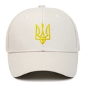 Beige cotton washed baseball cap featuring a yellow Ukrainian trident embroidery - Adjustable / Off White