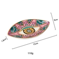 Pink and blue evil eye ceramic jewelry tray with gold rim and dimensions shown - Style H
