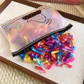 Colorful high elasticity hair bands set in a frosted zipper bag with cute bird print - Pink Yellow Blue Purple-Thick Style (One Bag)