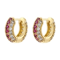 18K gold plated huggie earrings with sparkling red and white pavé cubic zirconia - Gold Plated Rose Red Zirconia