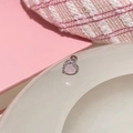 Pink heart-shaped earring with silver metal bezel and pavé set white crystals - Opal Heart