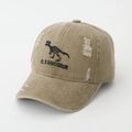 Detail of vintage khaki baseball cap with dinosaur skeleton embroidery and distressed fabric - 52cm (2-6 Years) / Khaki