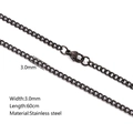 3.0mm width 60cm length gun black stainless steel chain necklace for men with lobster clasp - Curb Chain / Black