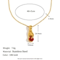 Collar de acero inoxidable chapado en oro de 18K con colgante de corazón rojo y medidas - Collar con Colgante de Mano y Gema - Oro Rojo