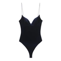 Body chic en velours bleu foncé pour femme avec décolleté en cœur et fines bretelles - XS / Bleu foncé