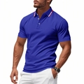 Close-up of blue polo shirt collar featuring distinctive red and white decorative stripes - S / Tops / Sapphire Blue