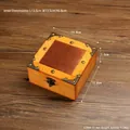 Vintage wooden jewelry box with metal corners and lock, size 14.8x14.8x7.5cm - Square Imitation Copper Storage Box - Retro Yellow