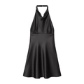 Elegante abito nero in raso con scollo all'americana e una silhouette fluida a trapezio - S / Nero
