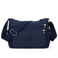 Navy blue nylon crossbody bag with adjustable strap and multi-pocket functional design - Dark Blue