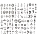 Set of 80 pieces antique silver alloy charms featuring trees flowers and heart shapes - 100 Style Set (SN1022) / 100pcs Pack / Antique Silver