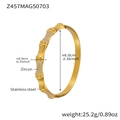Détail d'un bracelet bambou en acier inoxydable doré avec zircons et dimensions exactes - Bracelet Bambou Doré avec Zircon Blanc (Z457)