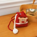 Handmade red crochet reindeer drawstring bag with cute 3D antlers for Christmas gift - Red Reindeer Style