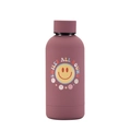 Morandi pink matte stainless steel thermos with yellow smiley face and letter print - Dusty Pink Style 4B
