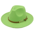 Chapeau fedora élégant en feutre vert fluo avec large bord et boucle en cuir marron - Vert Fruit