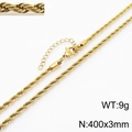 3mm golden stainless steel twisted rope chain bracelet with lobster clasp and extension - Gold 3mm Rope Necklace (KN235883-Z)