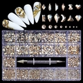 21-grid champagne gold nail art rhinestones set with dual-ended wax pen and storage box - Champagne Diamonds Set