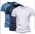 Pack de 3 camisetas de algodón flameado con cuello redondo en azul, marino y blanco - S / Azul Denim + Azul Marino + Blanco