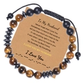 Morse code bracelet with tiger eye beads displayed on a sentimental kraft gift card - To My Husband