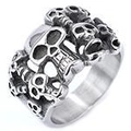 Macro shot of punk gothic silver skull ring with vintage oxidized finish and hollow details - US Size 8 / Retro Gothic Style (04501)