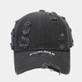 Casquette de baseball en coton noir avec broderie blanche et visière à effet vieilli - Gris