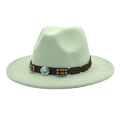 Detail of mint green fedora wool hat with leather belt and turquoise bead decoration - M (56-58cm) / Mint Green