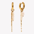Elegant 18K gold plated stainless steel hoop earrings with white pearl tassel chains - Pearl Chain Tassel Earrings / Gold