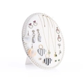 Oval pearl border jewelry display stand for earrings and necklaces in white finish - Medium / White Velvet