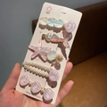 Set de 5 barrettes roses thème océan avec étoiles de mer et coquillages sur carte - Style A / Lot de 5 pièces / Rose