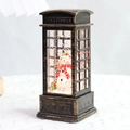 Christmas snowman telephone booth lantern with glitter snow and vintage gold-brushed finish - Antique Bronze Booth Water Snowman