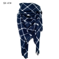 Navy blue and white plaid scarf with fringe, soft cashmere-like pashmina wrap in navy white - Navy/White Plaid