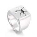 Herren Siegelring aus Edelstahl in Silber mit schwarzem Rissmuster und quadratischer Form - US 10 / Quadrat (KR105940-GC)