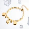 Golden titanium steel coin bracelet with Elizabeth II charm and letter Q pendant - Letter Q