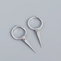 Silver S925 long cone spike hoop earrings with minimalist punk style for women - 925 Silver / White Gold (Pair)