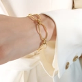 Pulsera de cadena con eslabones geométricos vintage minimalista en acero dorado 18k - Pulsera / Dorado