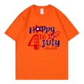 Orange short-sleeved cotton T-shirt with Happy 4th of July heart graphic print - Orange / XS